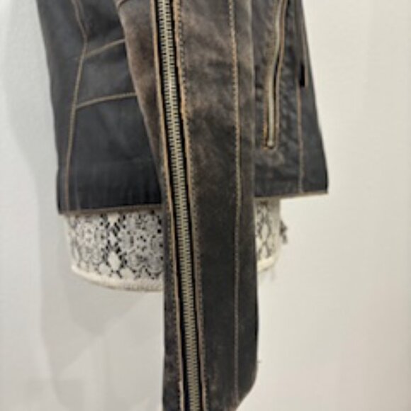 Andrew Marc New York Brown Distressed Leather Moto Jacket Small - Picture 4 of 9
